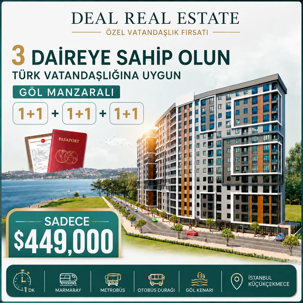 Küçükçekmece’de Türk Vatandaşlığına Uygun 3 Daire | $449.000